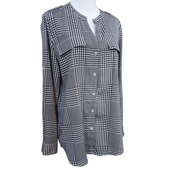 CALVIN KLEIN Classic Houndstooth Blouse Top Large‎ Career Dressy Office V-Neck - Picture 1 of 8